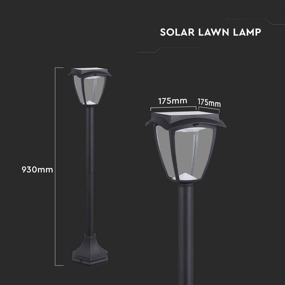 Solarna lampa stojąca ogrodowa / Wysokość: 930 mm / Obudowa: Czarna / Barwa:3000K+6000K / IP65 /