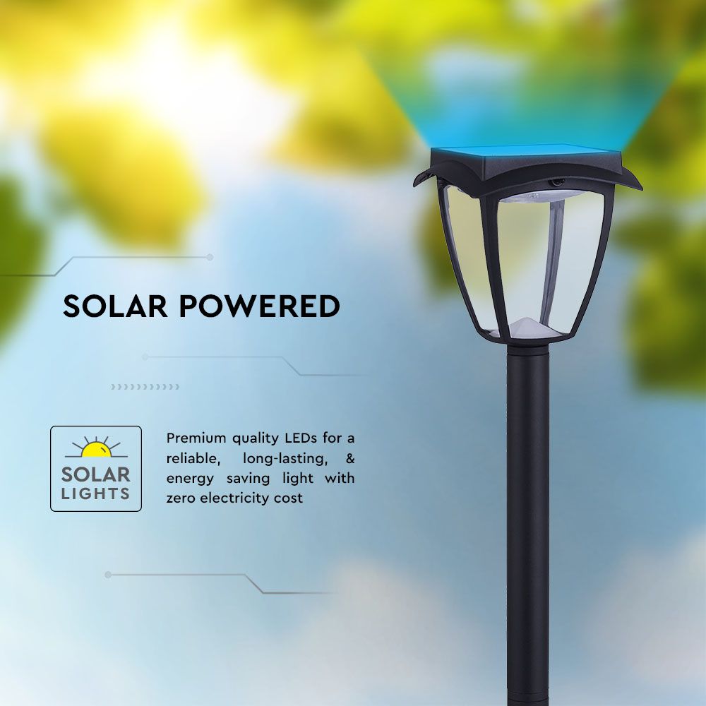Solarna lampa stojąca ogrodowa / Wysokość: 930 mm / Obudowa: Czarna / Barwa:3000K+6000K / IP65 /