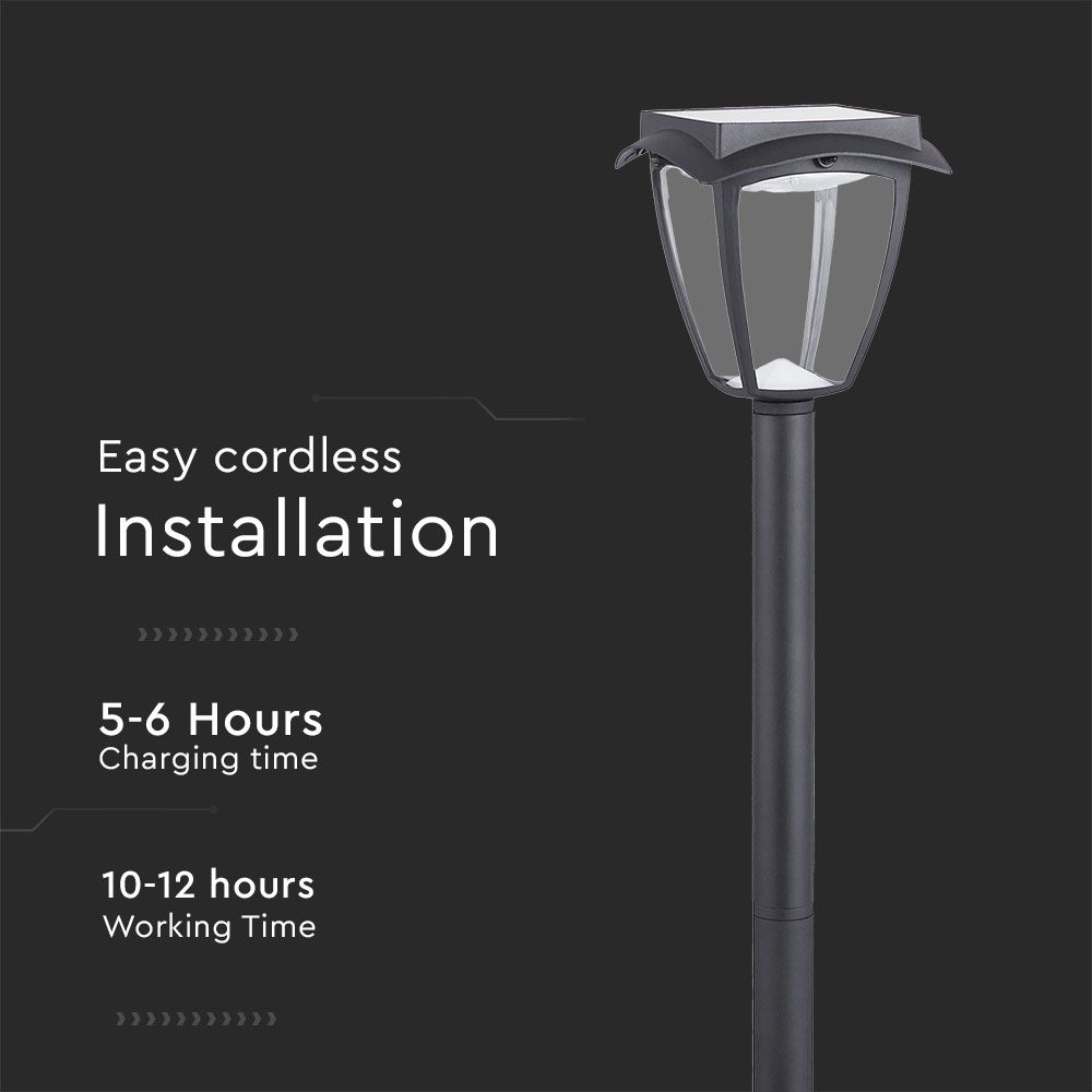 Solarna lampa stojąca ogrodowa / Wysokość: 930 mm / Obudowa: Czarna / Barwa:3000K+6000K / IP65 /