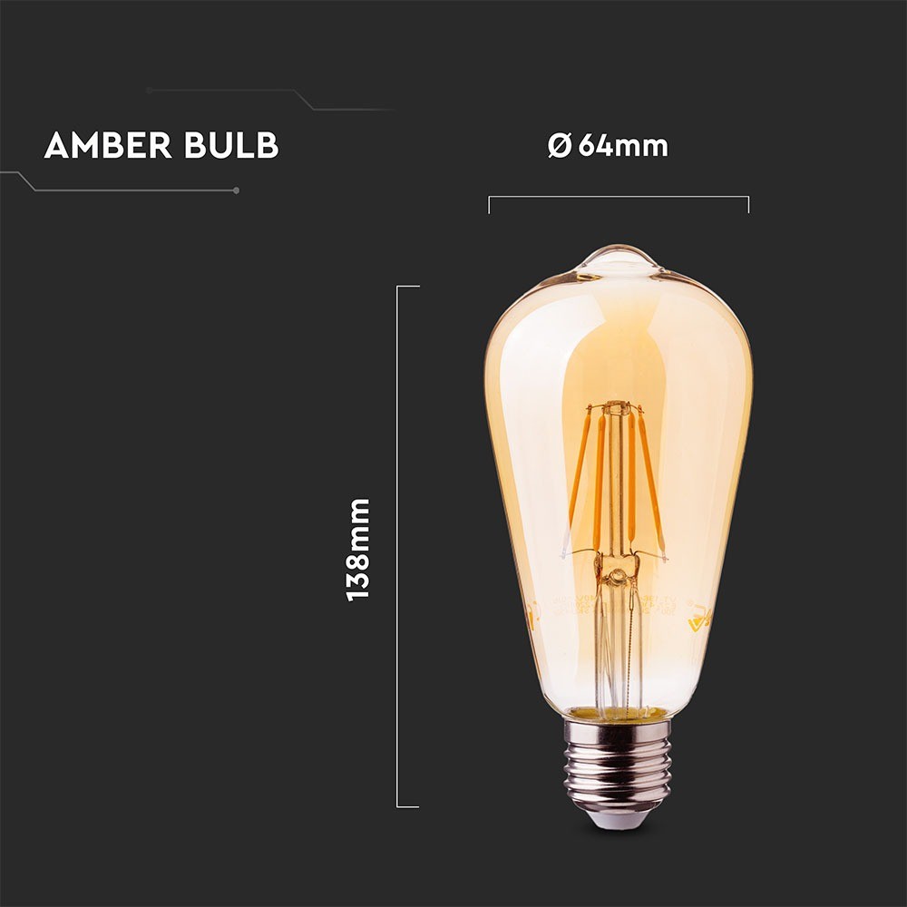 6W ST64 Żarówka LED Filament / Klosz Bursztynowy / Chip SAMSUNG / Barwa:2200K / Trzonek:E27