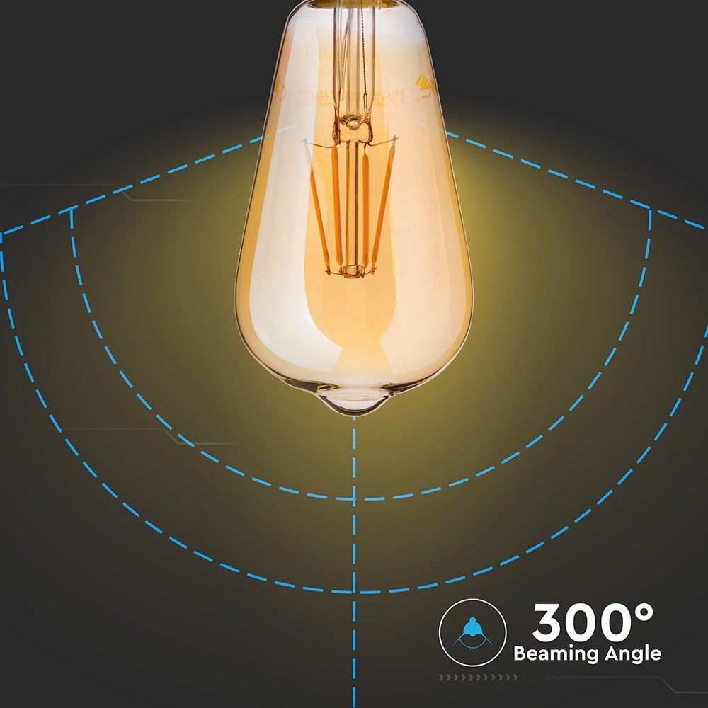 6W ST64 Żarówka LED Filament / Klosz Bursztynowy / Chip SAMSUNG / Barwa:2200K / Trzonek:E27