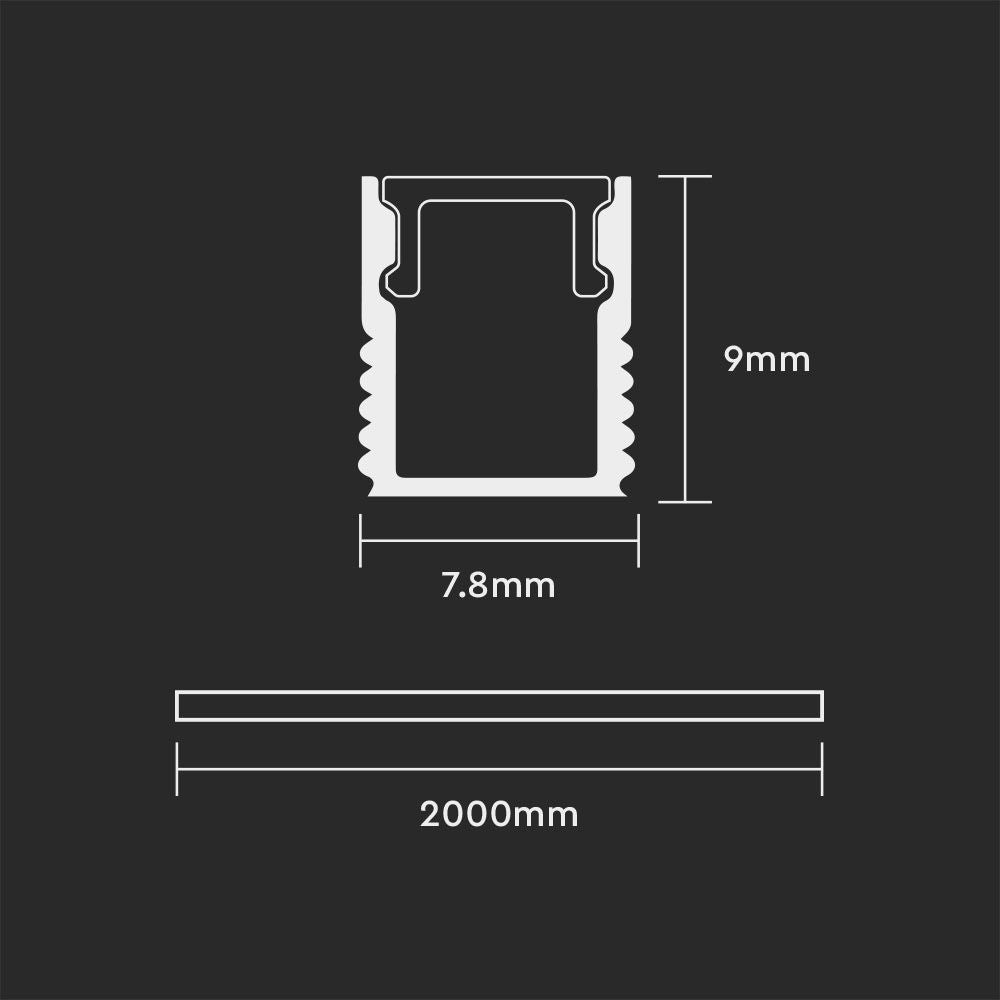 Profil Aluminiowy do paska LED na powierzchniowy / 2000mmx7.8mmx9mm / Klosz: Mleczny / Kolor: Aluminium