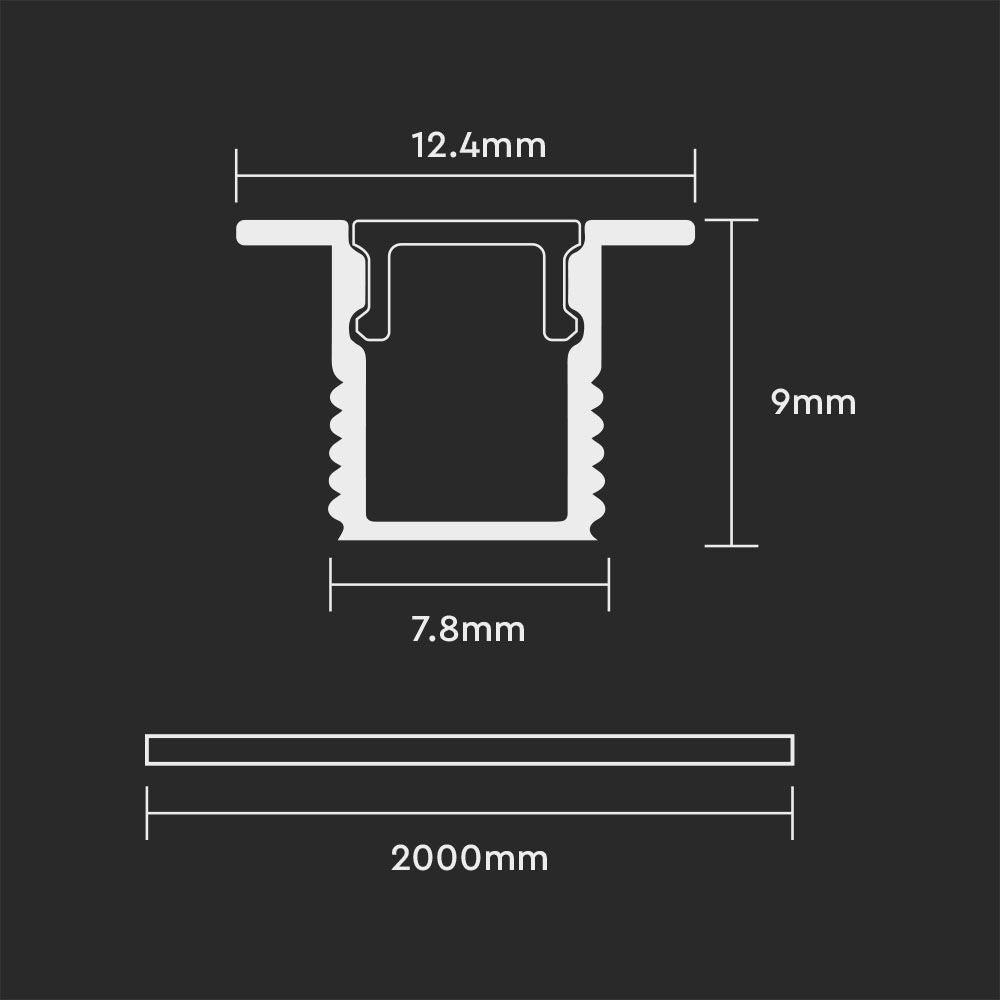 Profil Aluminiowy do paska LED na powierzchniowy / 2000mmx12.4mmx9mm / Klosz: Mleczny / Kolor: Aluminium