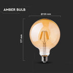 6W G125 Żarówka LED Filament / Klosz Bursztynowy / Chip SAMSUNG / Barwa:2200K / Trzonek:E27
