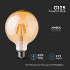 6W G125 Żarówka LED Filament / Klosz Bursztynowy / Chip SAMSUNG / Barwa:2200K / Trzonek:E27