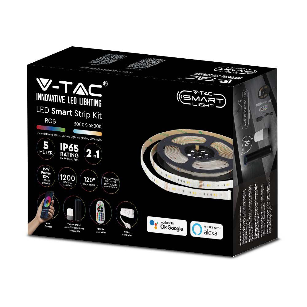 10W Zestaw Taśma LED z zasilaczem / Kompatybilny z Amazon Alexa i Google Home / Barwa: RGB+3w1 / IP65 (EU Wtyczka)