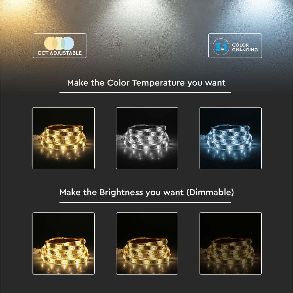 10W Zestaw Taśma LED z zasilaczem / Kompatybilny z Amazon Alexa i Google Home / Barwa: RGB+3w1 / IP65 (EU Wtyczka)