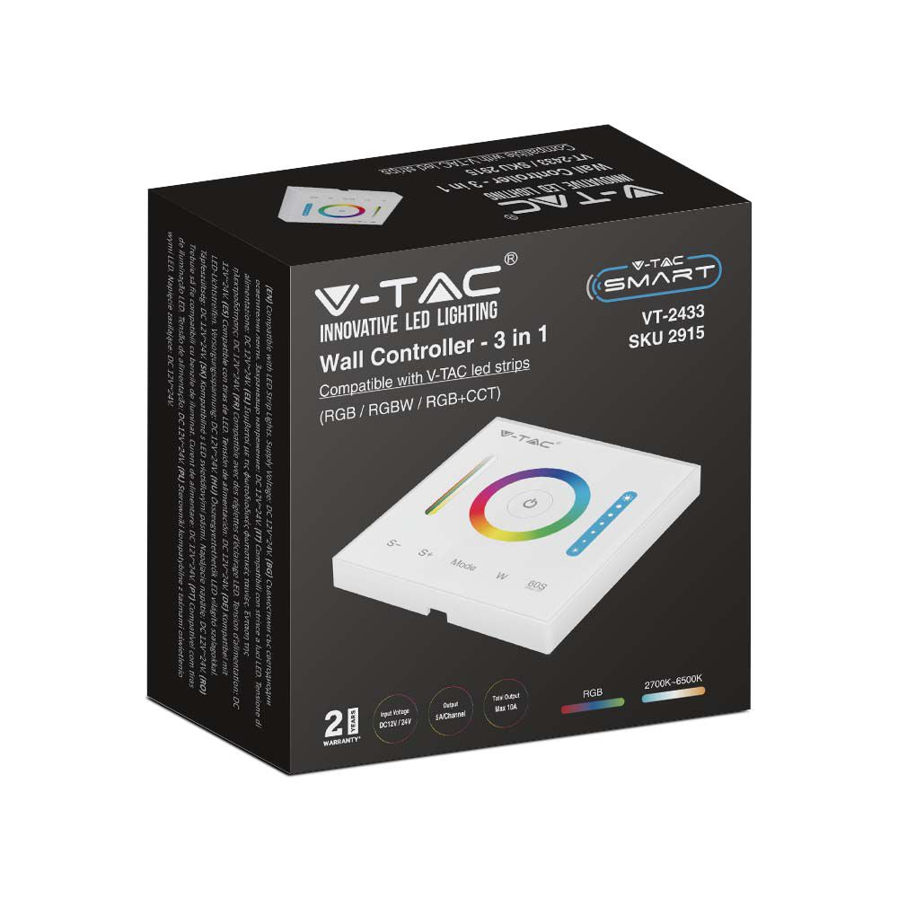 Naścienny sterownik WiFi do paska LED CCT, RGB, RGB+W / Obudowa: Biała