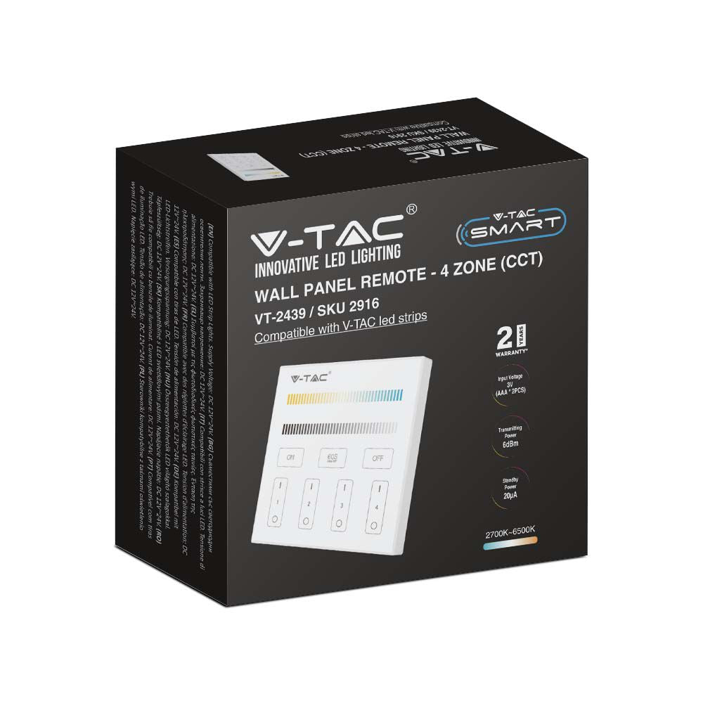 Naścienny sterownik WiFi do paska LED CCT / 4 strefowy / Obudowa: Biała
