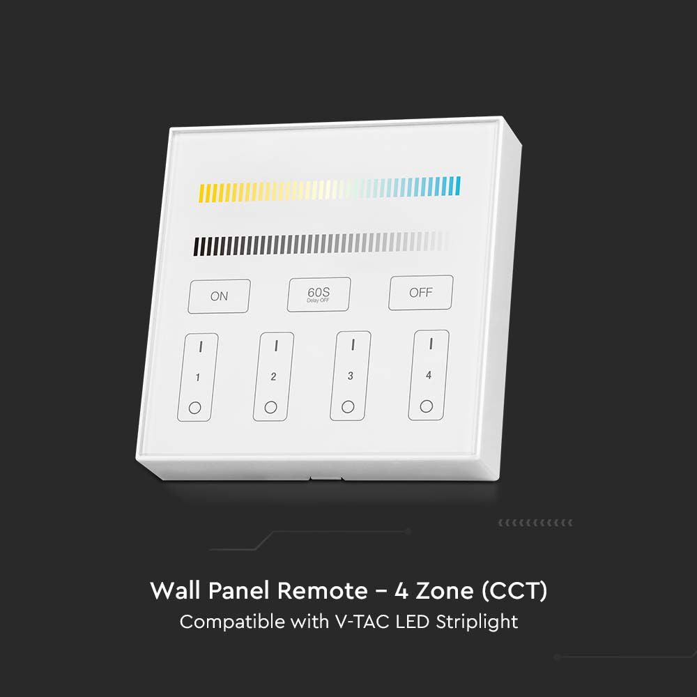 Naścienny sterownik WiFi do paska LED CCT / 4 strefowy / Obudowa: Biała