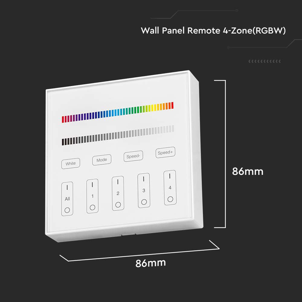 Naścienny sterownik WiFi do paska LED RGB+W / 4 strefowy / Obudowa: Biała