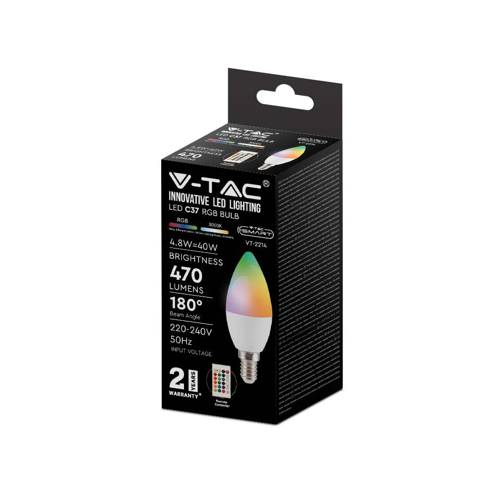 4.8W C35 Żarówka LED sterowana pilotem / Barwa:RGB+4000K / Ściemniana / Trzonek:E14