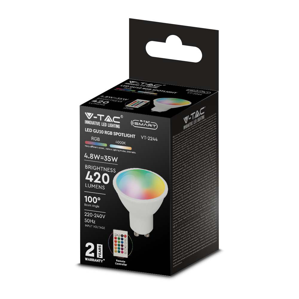 4.8W GU10 Żarówka LED sterowana pilotem / Barwa:RGB+4000K / Ściemniana / Kąt 110' / Trzonek:GU10