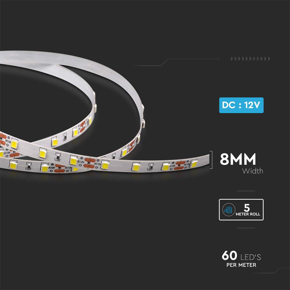 8W Taśma LED / Barwa:4000K / Zasilanie: 12V / IP20 / Rolka:5m