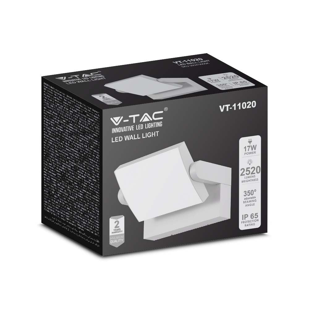17W Lampa ścienna LED / Barwa:4000K / Obudowa: Biała / Kwadratowa
