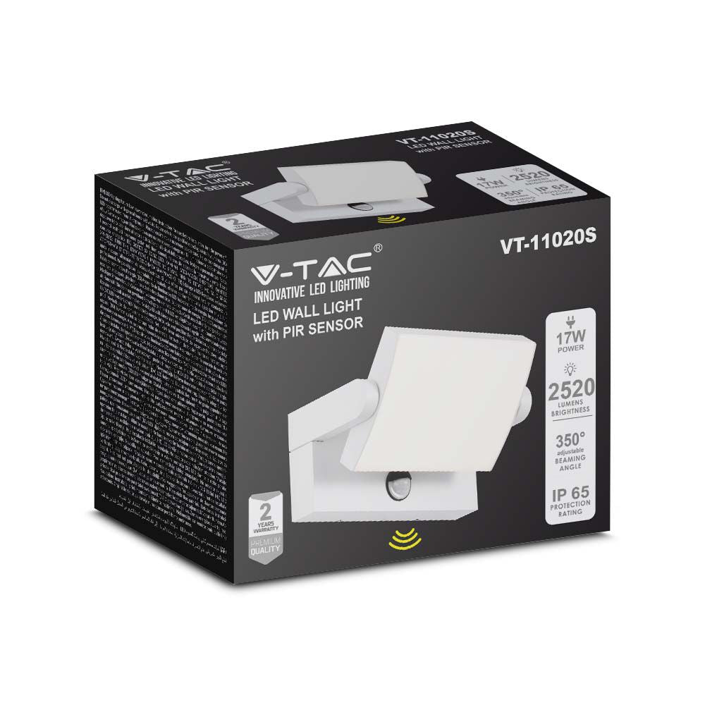 17W Lampa ścienna LED z czujnikiem ruchu / Barwa:4000K / Obudowa: Biała / Kwadratowa