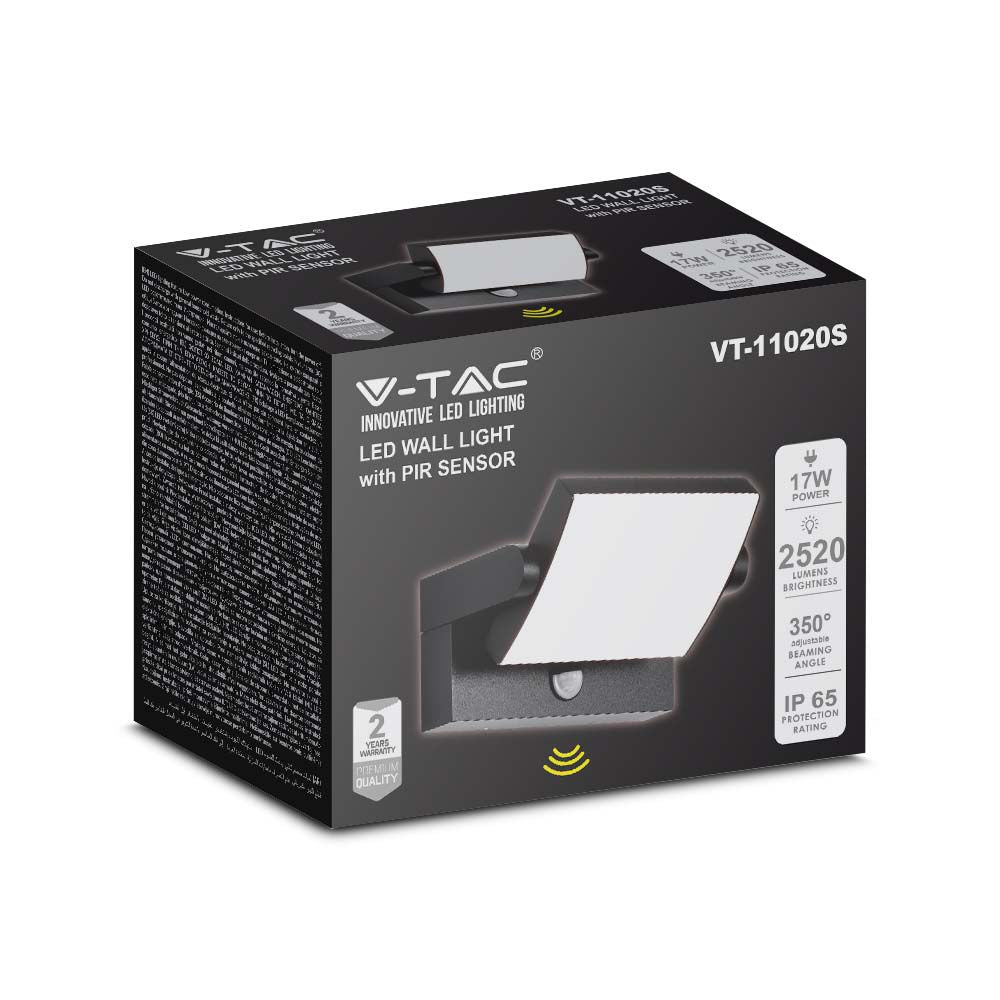 17W Lampa ścienna LED z czujnikiem ruchu / Barwa:4000K / Obudowa: Czarna / Kwadratowa