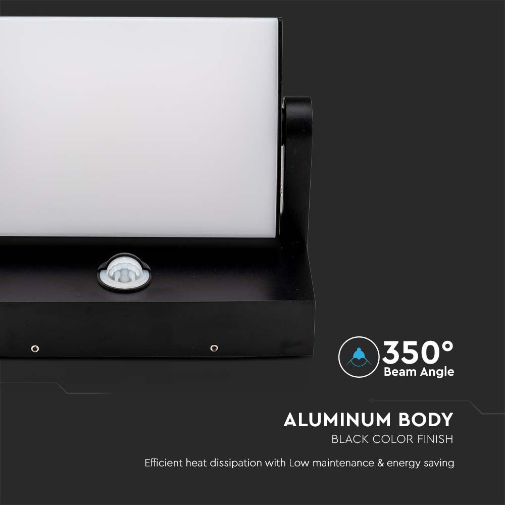 17W Lampa ścienna LED z czujnikiem ruchu / Barwa:3000K / Obudowa: Czarna / Kwadratowa