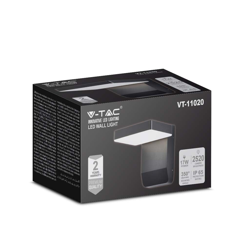 17W Lampa ścienna LED / Barwa:3000K / Obudowa: Czarna / Kwadratowa