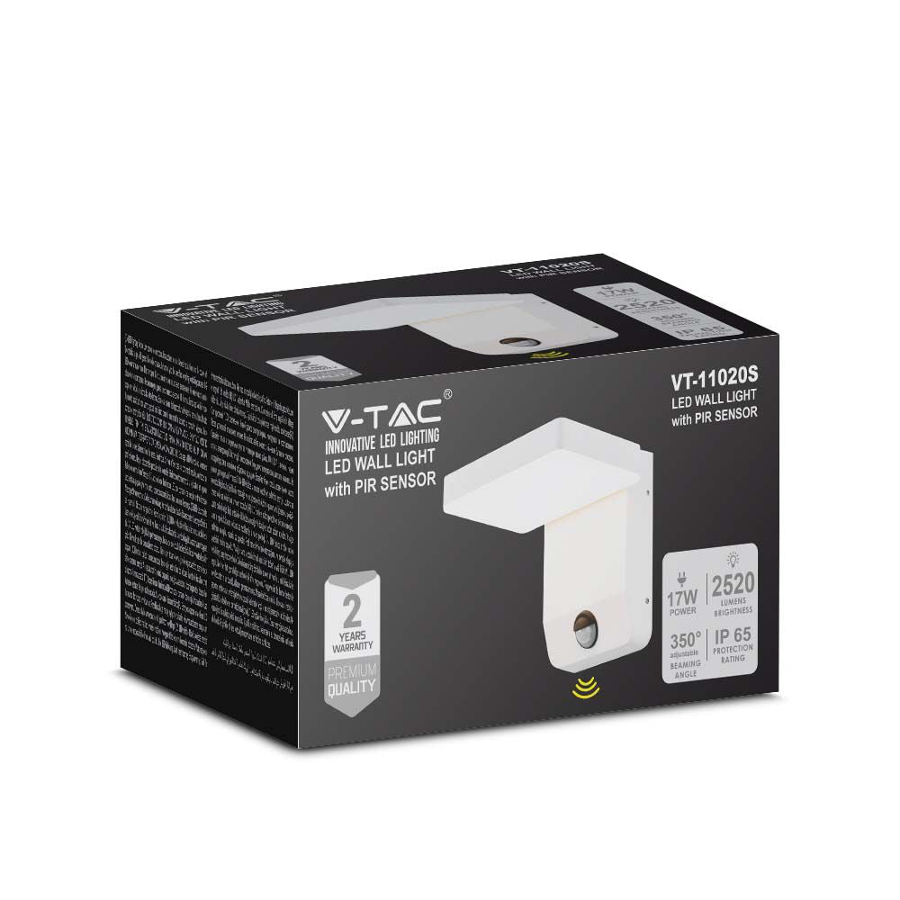 17W Lampa ścienna LED z czujnikiem ruchu / Barwa:4000K / Obudowa: Biała / Kwadratowa