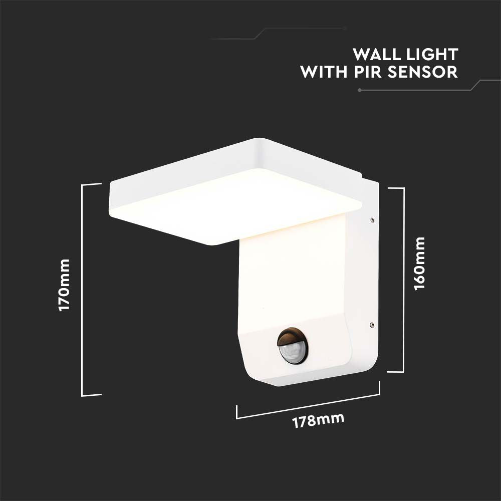 17W Lampa ścienna LED z czujnikiem ruchu / Barwa:4000K / Obudowa: Biała / Kwadratowa