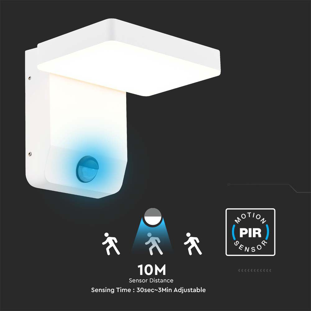 17W Lampa ścienna LED z czujnikiem ruchu / Barwa:3000K / Obudowa: Biała / Kwadratowa