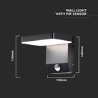 17W Lampa ścienna LED z czujnikiem ruchu / Barwa:3000K / Obudowa: Czarna / Kwadratowa