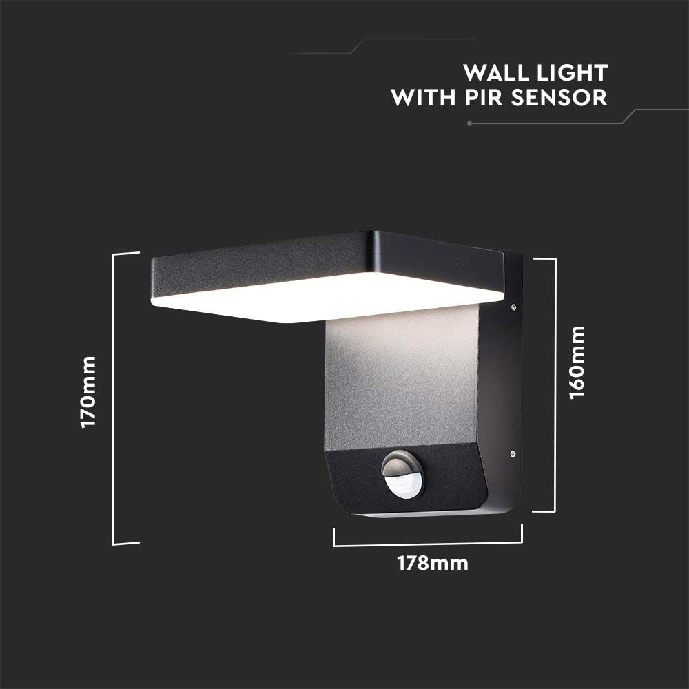 17W Lampa ścienna LED z czujnikiem ruchu / Barwa:4000K / Obudowa: Czarna / Kwadratowa