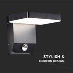 17W Lampa ścienna LED z czujnikiem ruchu / Barwa:4000K / Obudowa: Czarna / Kwadratowa