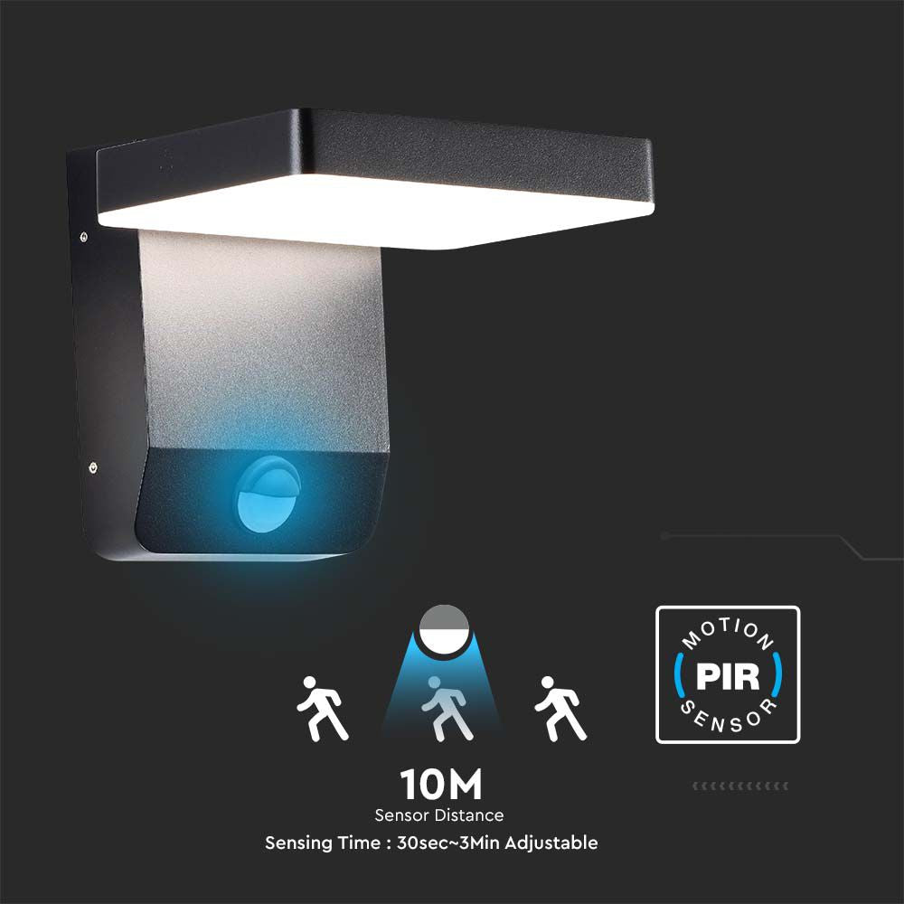 17W Lampa ścienna LED z czujnikiem ruchu / Barwa:3000K / Obudowa: Czarna / Kwadratowa