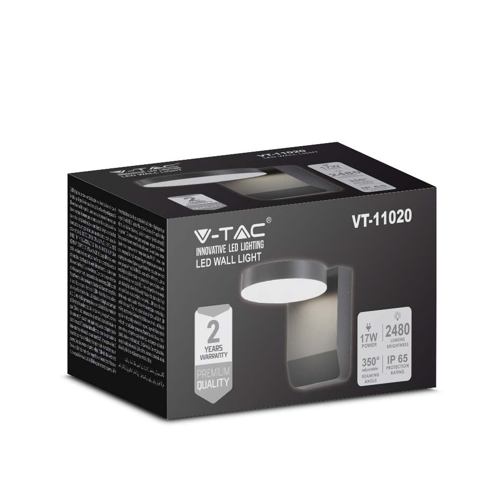 17W Lampa ścienna LED / Barwa:4000K / Obudowa: Czarna / Okrągła