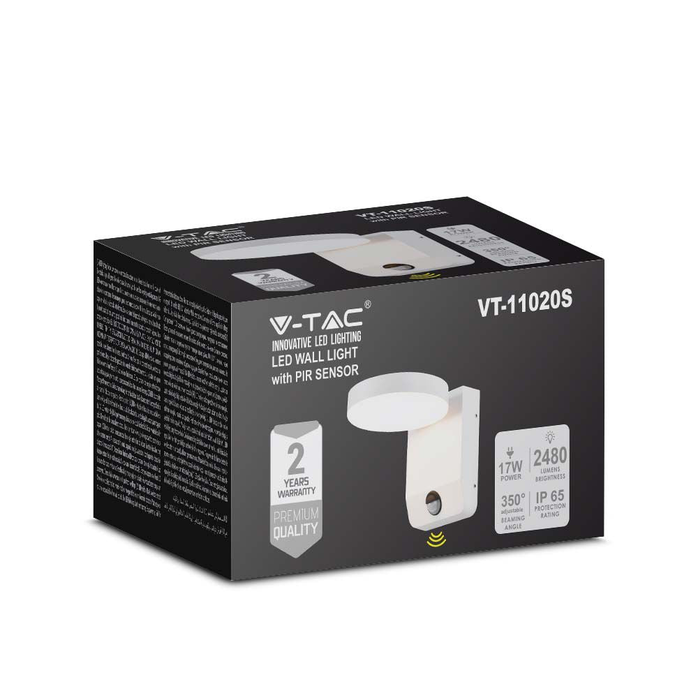 17W Lampa ścienna LED z czujnikiem ruchu / Barwa:4000K / Obudowa: Biała / Okrągła