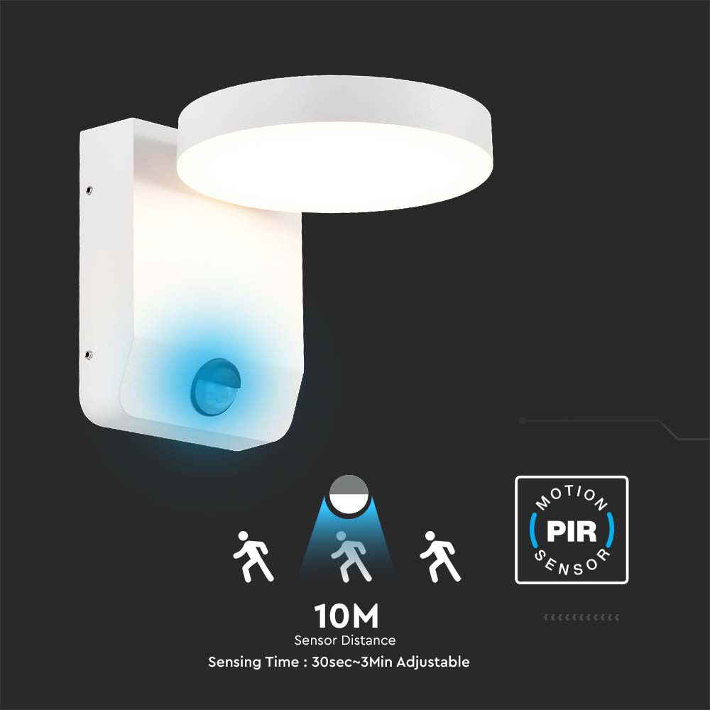 17W Lampa ścienna LED z czujnikiem ruchu / Barwa:3000K / Obudowa: Biała / Okrągła