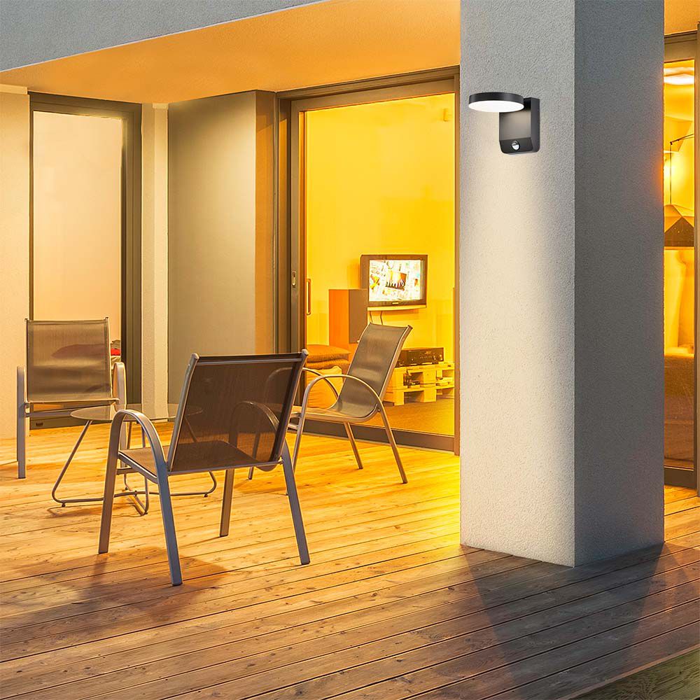 17W Lampa ścienna LED z czujnikiem ruchu / Barwa:4000K / Obudowa: Czarna / Okrągła