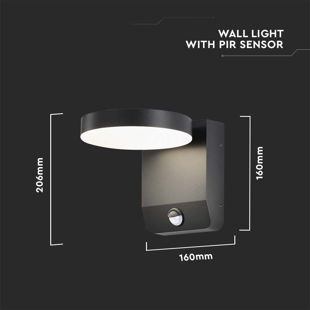 17W Lampa ścienna LED z czujnikiem ruchu / Barwa:4000K / Obudowa: Czarna / Okrągła