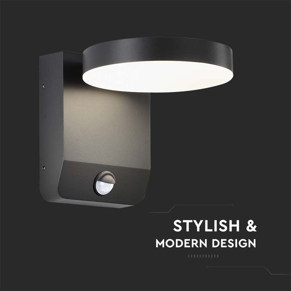 17W Lampa ścienna LED z czujnikiem ruchu / Barwa:3000K / Obudowa: Czarna / Okrągła