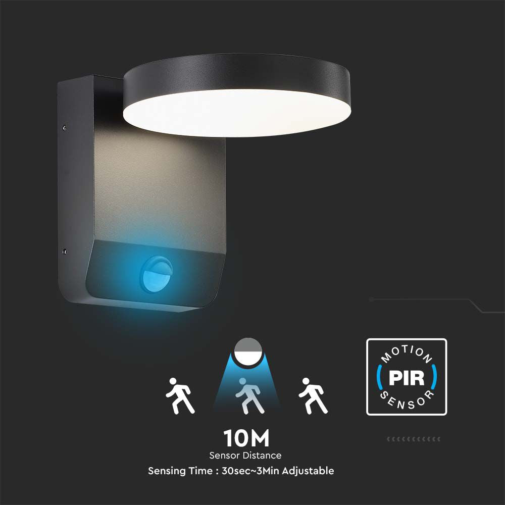 17W Lampa ścienna LED z czujnikiem ruchu / Barwa:4000K / Obudowa: Czarna / Okrągła