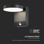 17W Lampa ścienna LED z czujnikiem ruchu / Barwa:4000K / Obudowa: Czarna / Okrągła