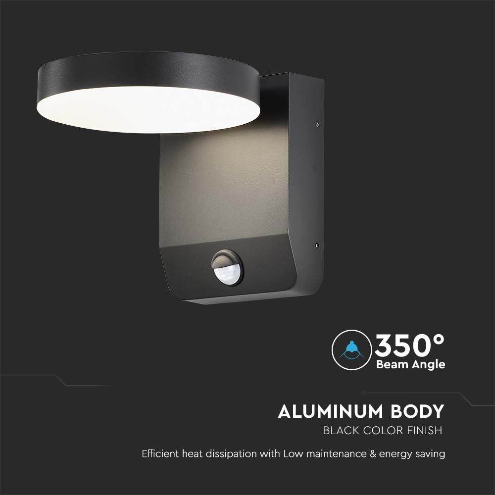 17W Lampa ścienna LED z czujnikiem ruchu / Barwa:4000K / Obudowa: Czarna / Okrągła