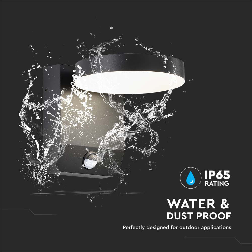 17W Lampa ścienna LED z czujnikiem ruchu / Barwa:3000K / Obudowa: Czarna / Okrągła