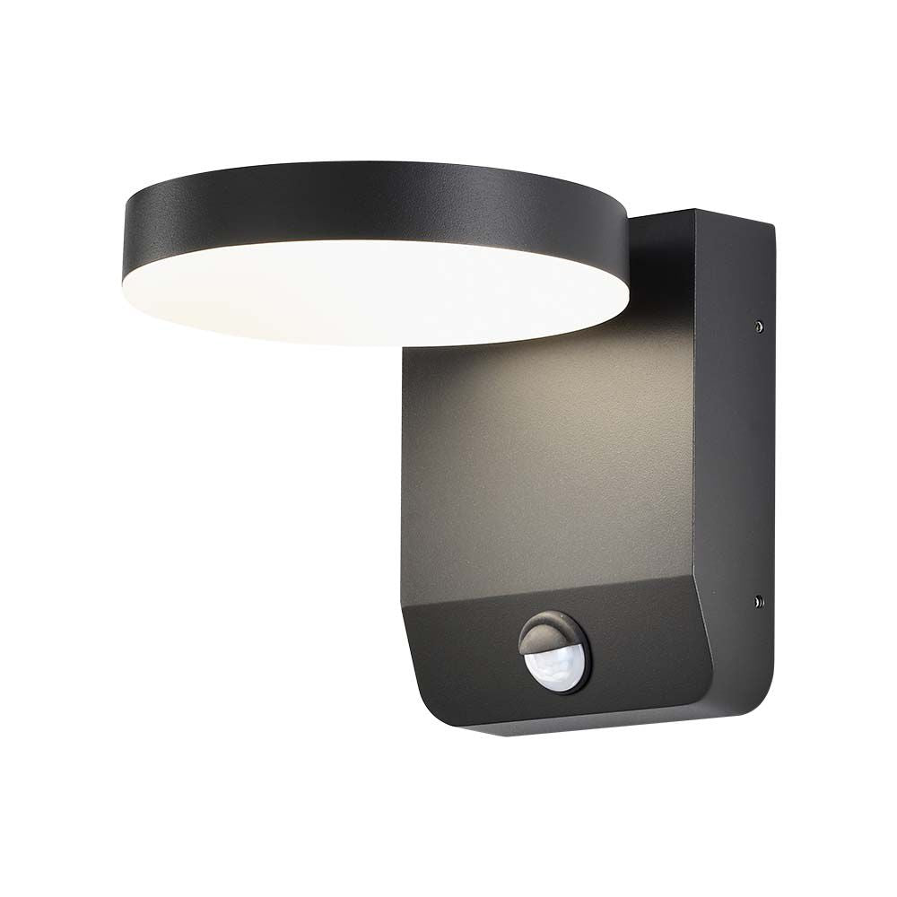 17W Lampa ścienna LED z czujnikiem ruchu / Barwa:4000K / Obudowa: Czarna / Okrągła