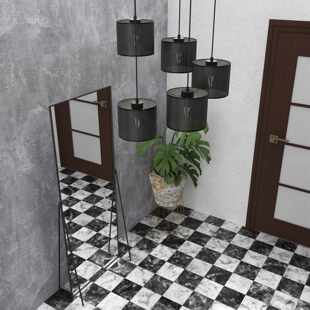 żyrandol Loft shade talerz dia 440, black, cylinder shade dia 180, h 150 black 5xE27