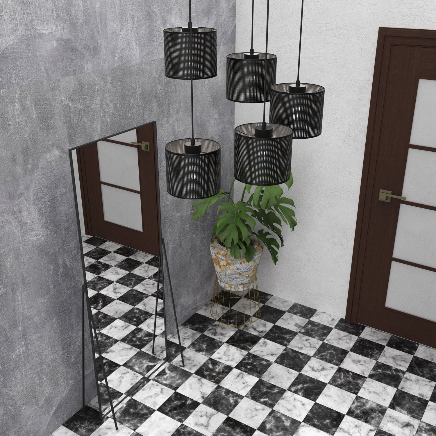 żyrandol Loft shade talerz dia 440, black, cylinder shade dia 180, h 150 black 5xE27