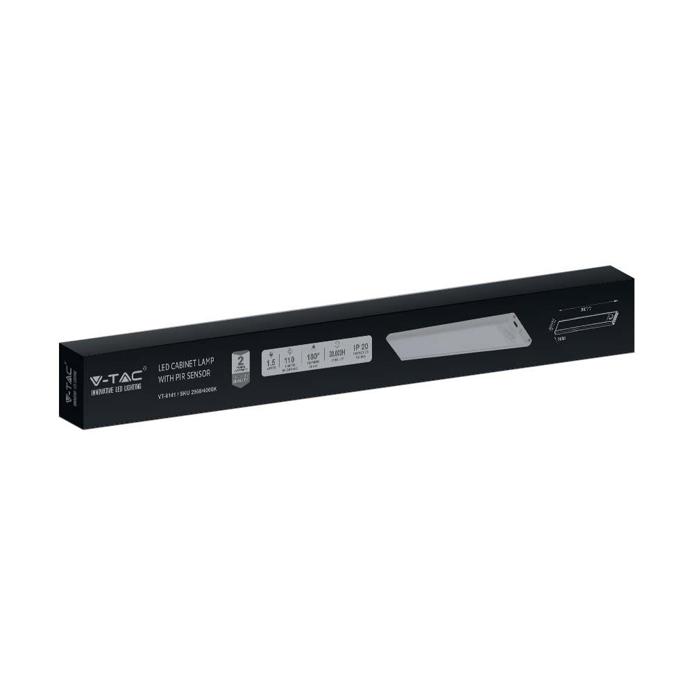 1.5W Oprawa pod szafkowa na baterie z czujnikiem ruchu 30cm / Barwa:4000K / IP20 / Obudowa: Czarna / Ładowanie USB