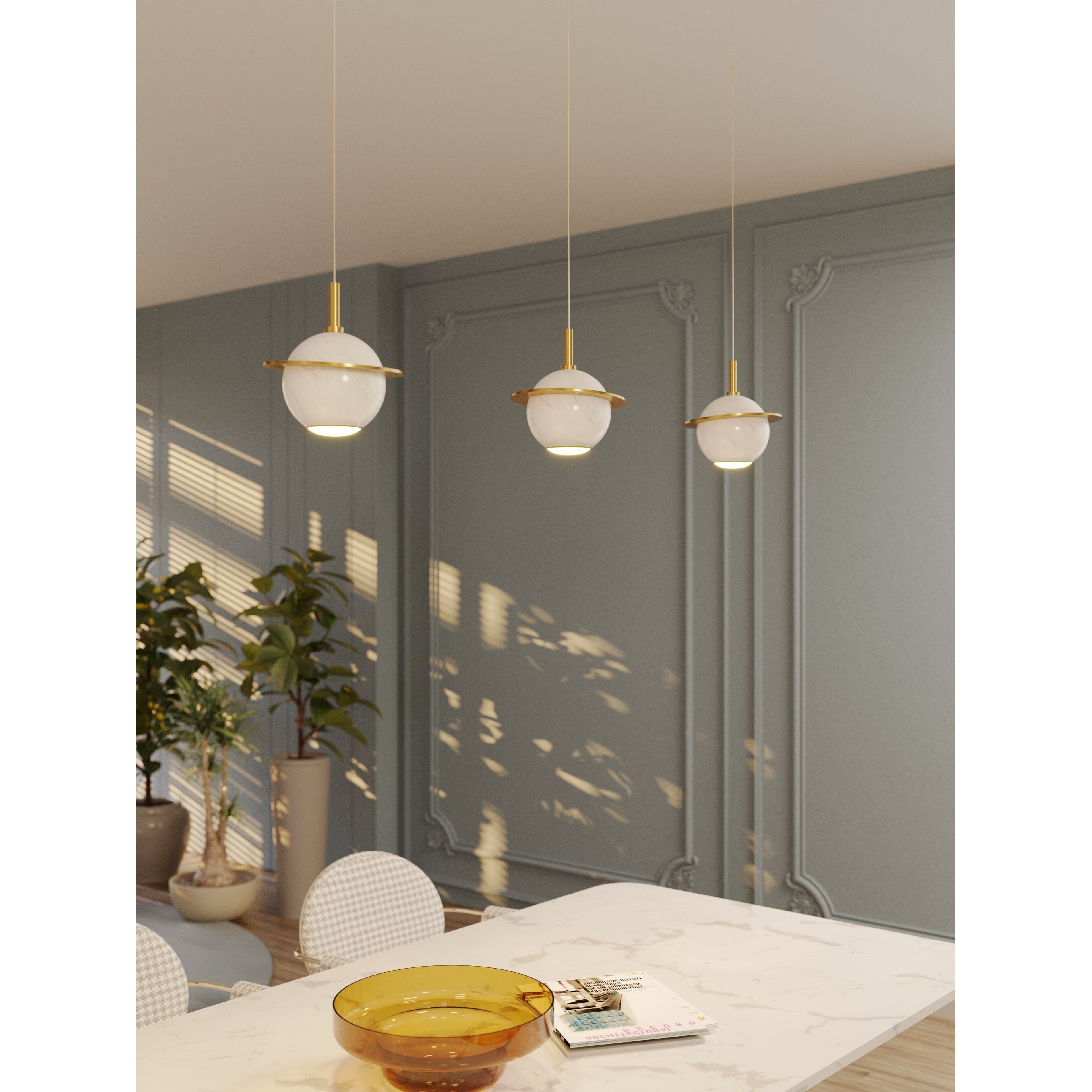 Maxlight Lampa wisząca Uranos - Marmur + metal + akryl - Biały + złoty P0413