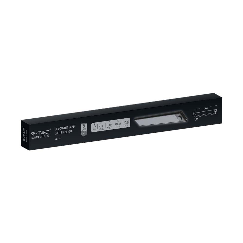 1.5W Oprawa pod szafkowa na baterie z czujnikiem ruchu 30cm / Barwa:3000K / IP20 / Obudowa: Czarna / Ładowanie USB