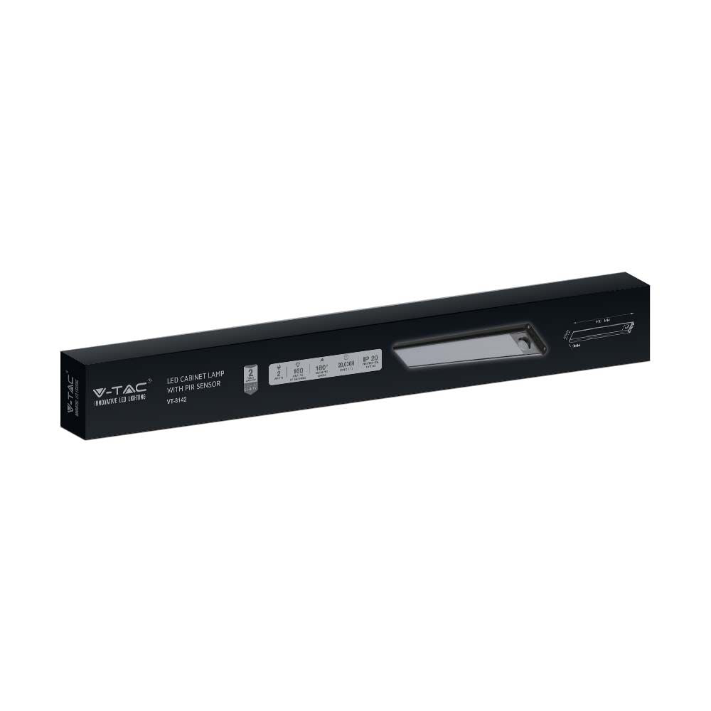 2W Oprawa pod szafkowa na baterie z czujnikiem ruchu 40cm / Barwa:3000K / IP20 / Obudowa: Czarna/ Ładowanie USB