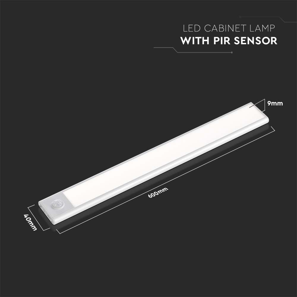 2.5W Oprawa pod szafkowa na baterie z czujnikiem ruchu 60cm / Barwa:4000K / IP20 / Obudowa: Srebrna / Ładowanie USB
