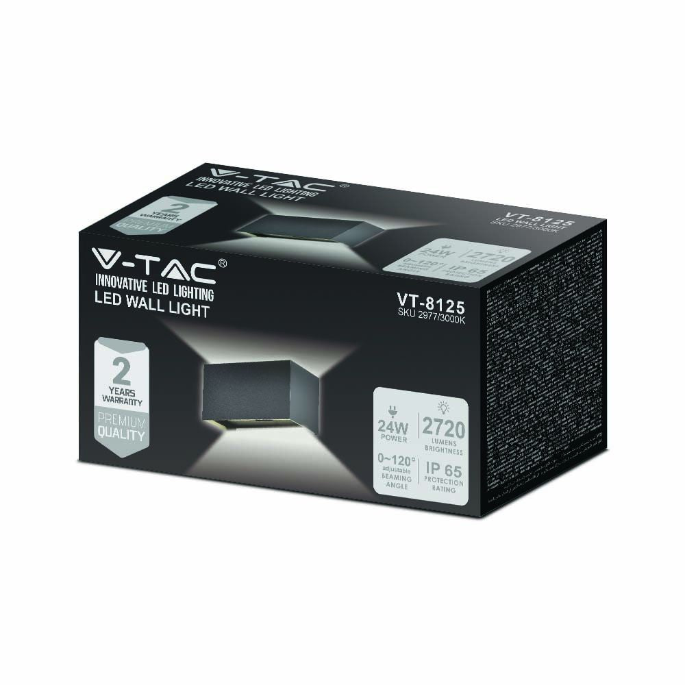 24W Lampa ścienna LED / Barwa:3000K / Obudowa: Czarna / Kwadratowa