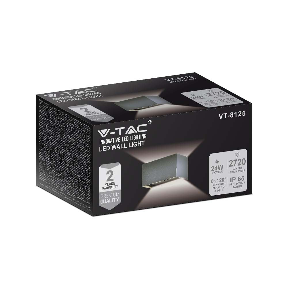 24W Lampa ścienna LED / Barwa:4000K / Obudowa: Szara / Kwadratowa